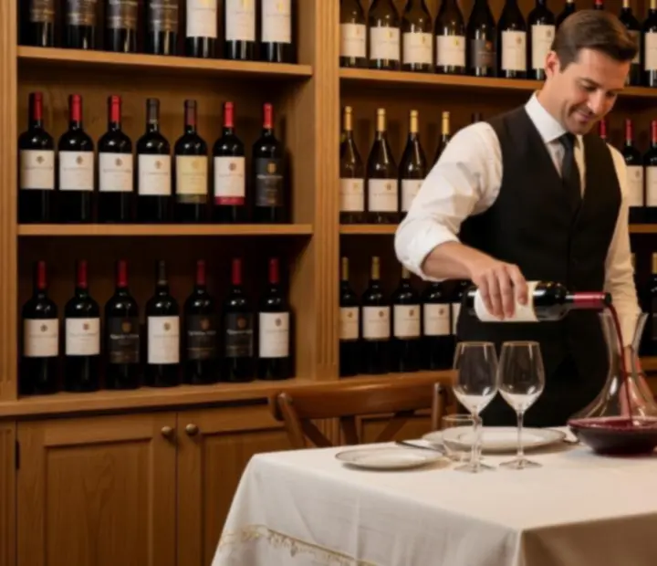 Garrafa e copos de vinho destacando a carta de vinhos portugueses